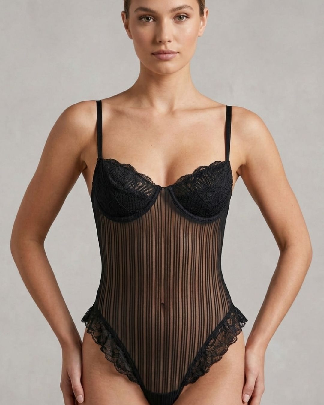 Lorae Siyah Fırfırlı Bodysuit