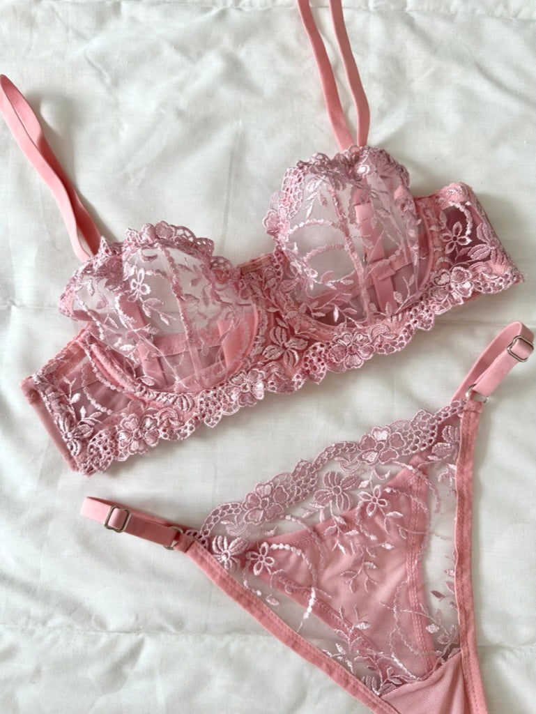 Pembe Marte Bralet Takım (Büyük Beden)