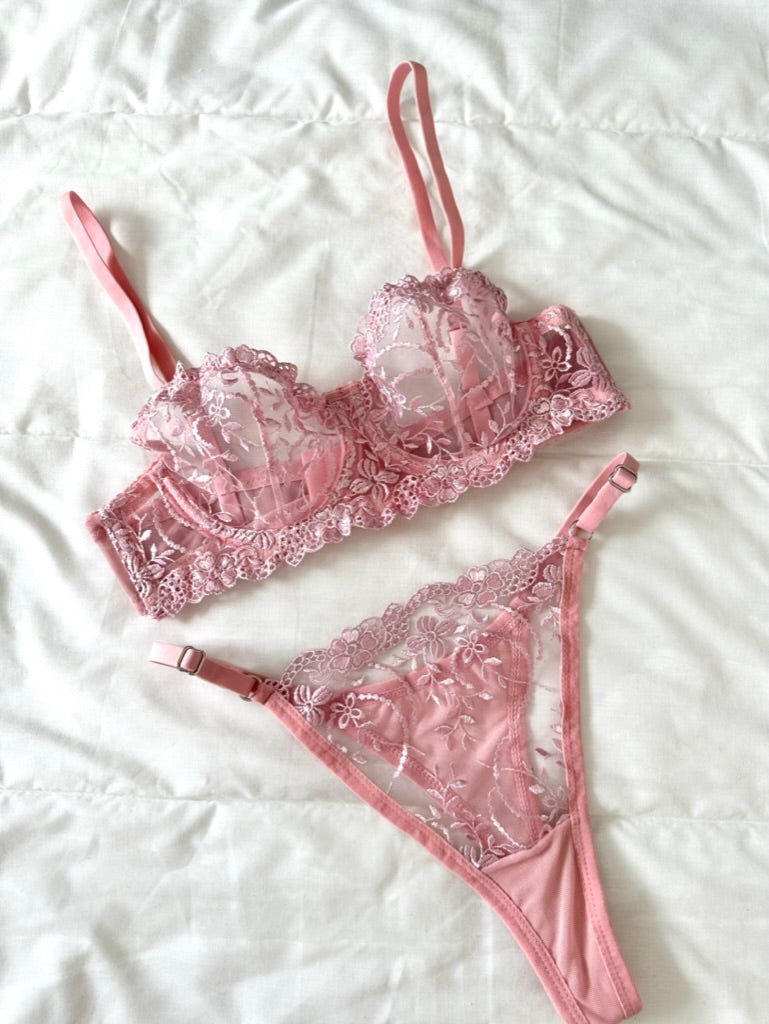 Pembe Marte Bralet Takım (Büyük Beden)