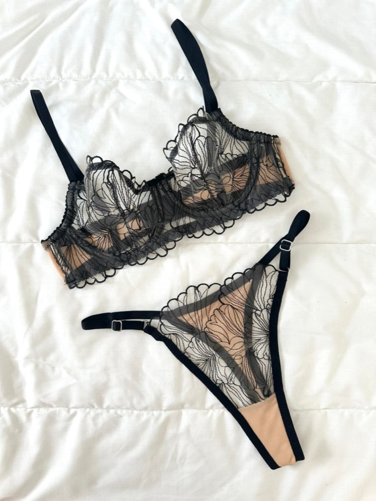 Siyah Ten Blair Bralet Takım (Büyük Beden)
