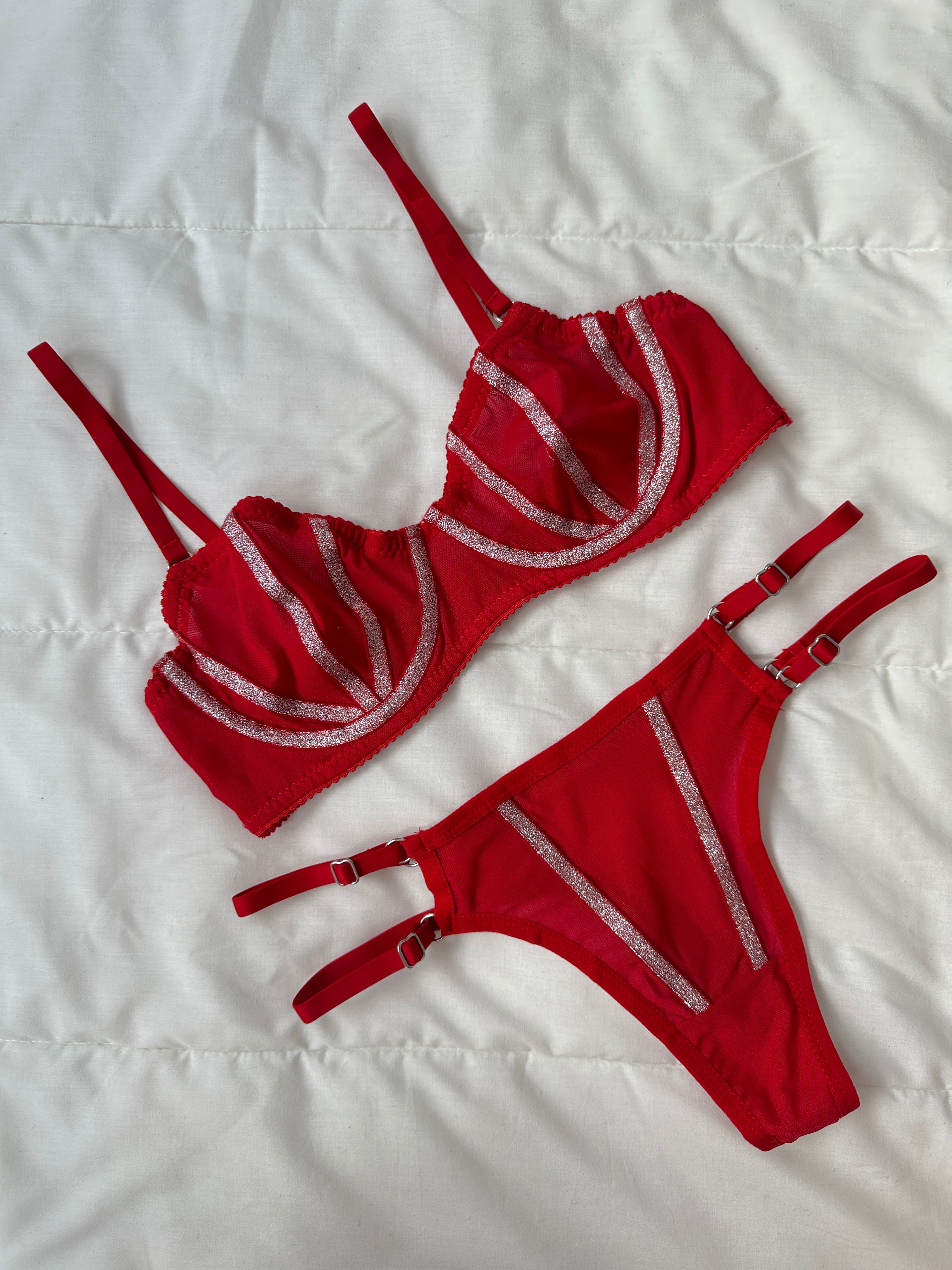 Simli Lori Kırmızı Bralet Takım.