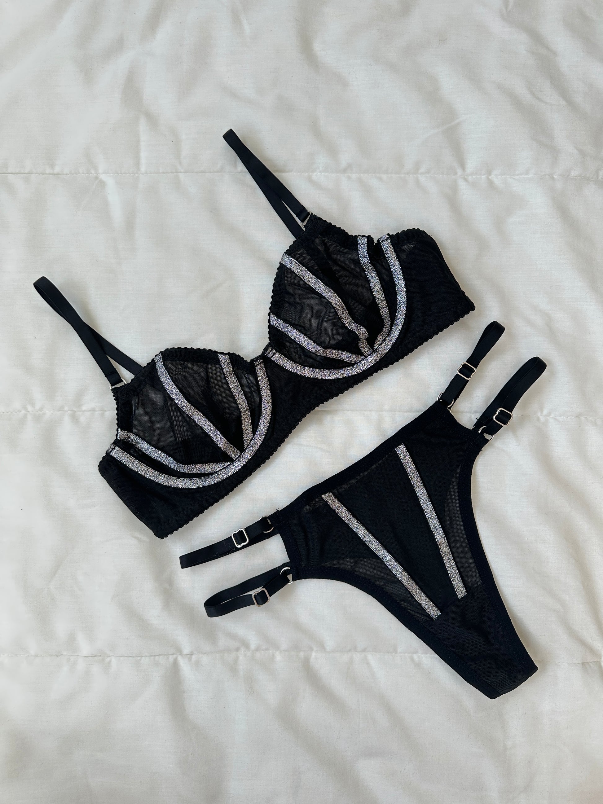 Simli Lori Siyah Bralet Takım.