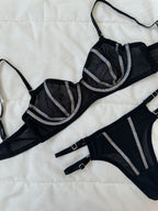 Simli Lori Siyah Bralet Takım.