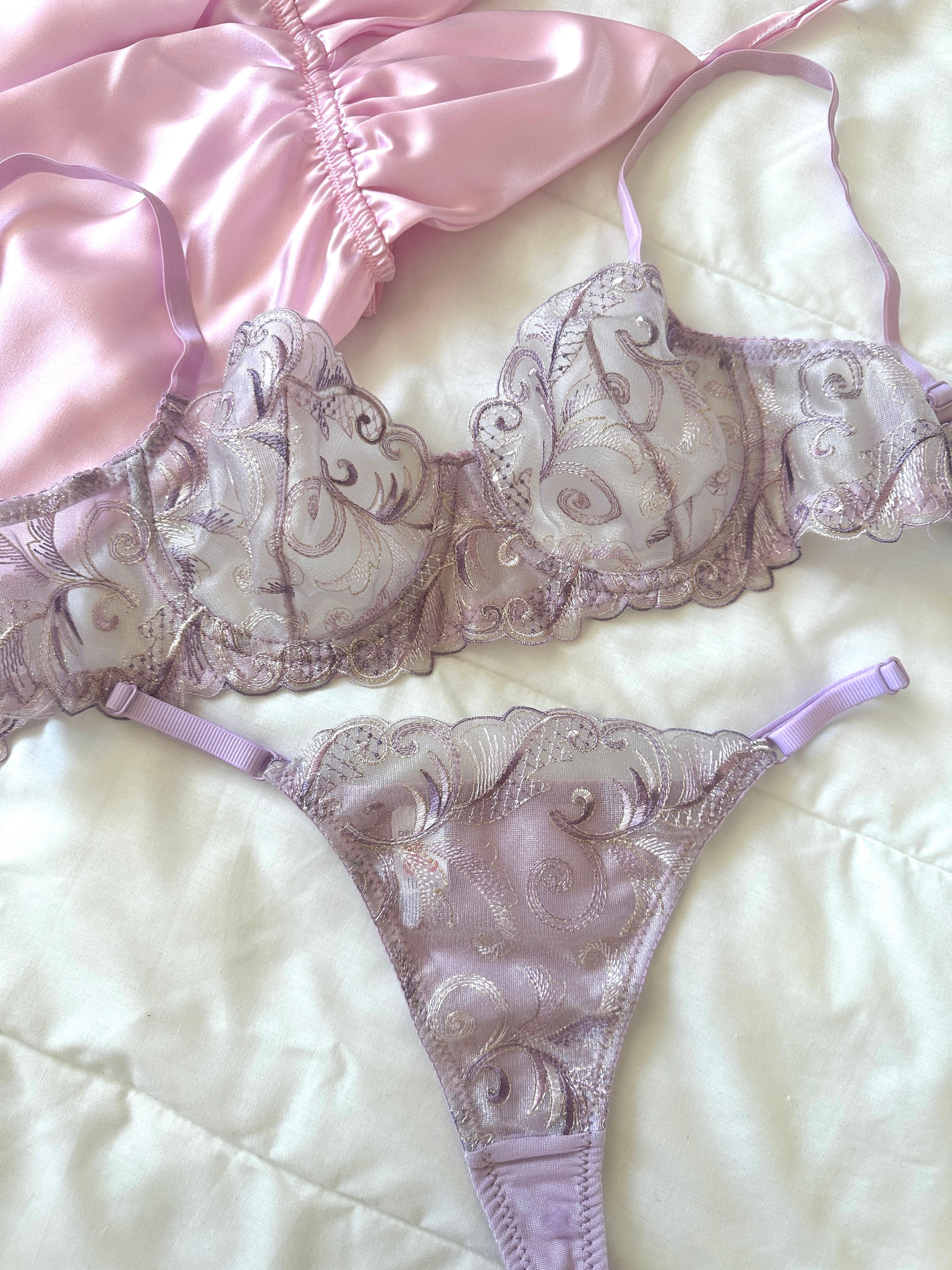 Lila Çiçekli Mareni Bralet Takım