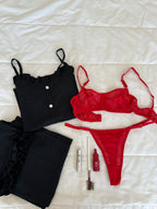 Siyah Fırfır & Kırmızı Crina 2'li Set