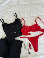 Siyah Fırfır & Kırmızı Crina 2'li Set