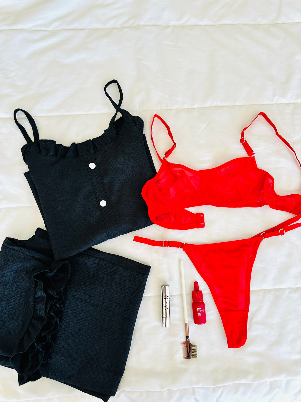 Siyah Fırfır & Kırmızı Crina 2'li Set