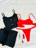 Siyah Fırfır & Kırmızı Crina 2'li Set