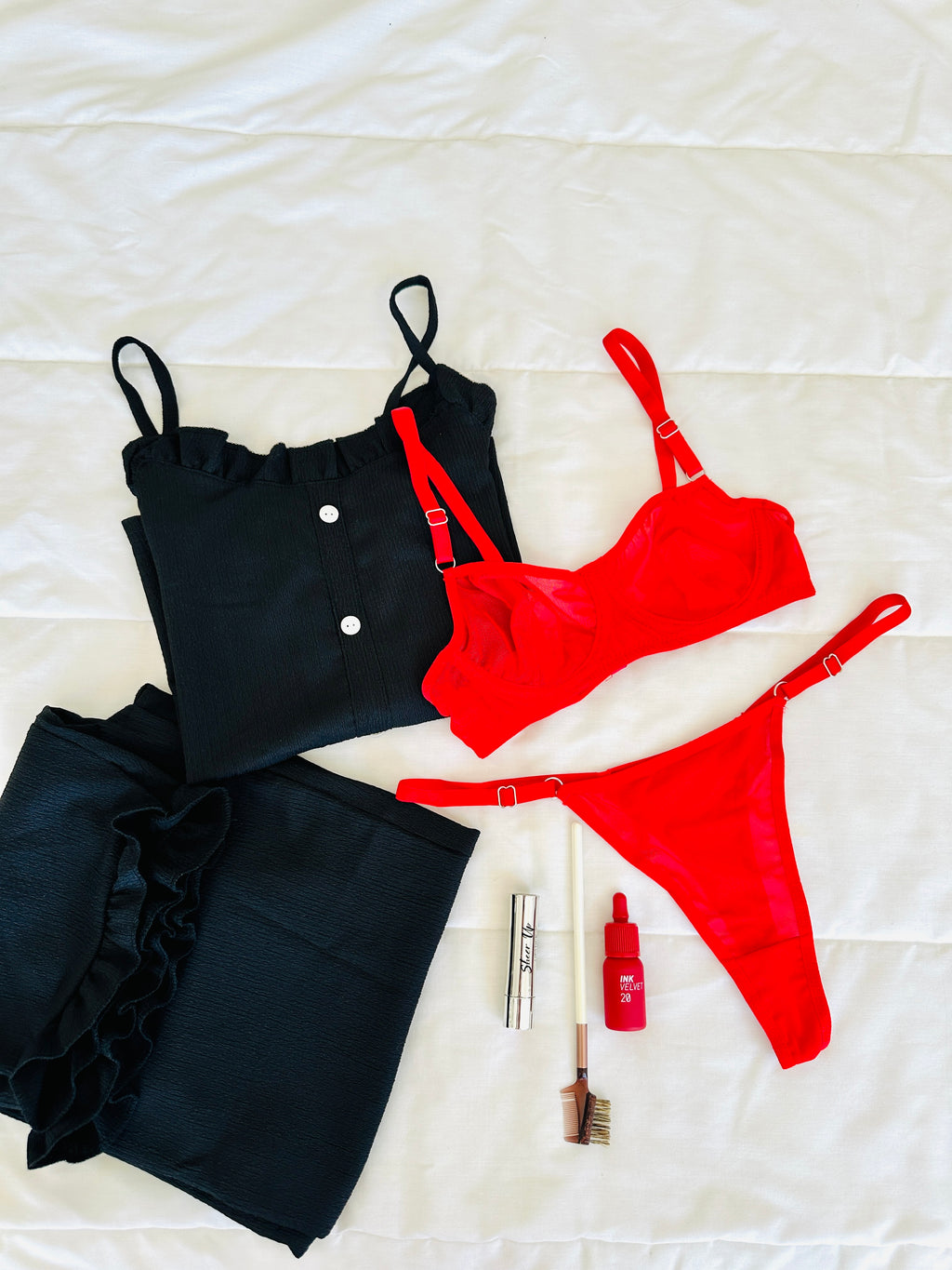 Siyah Fırfır & Kırmızı Crina 2'li Set