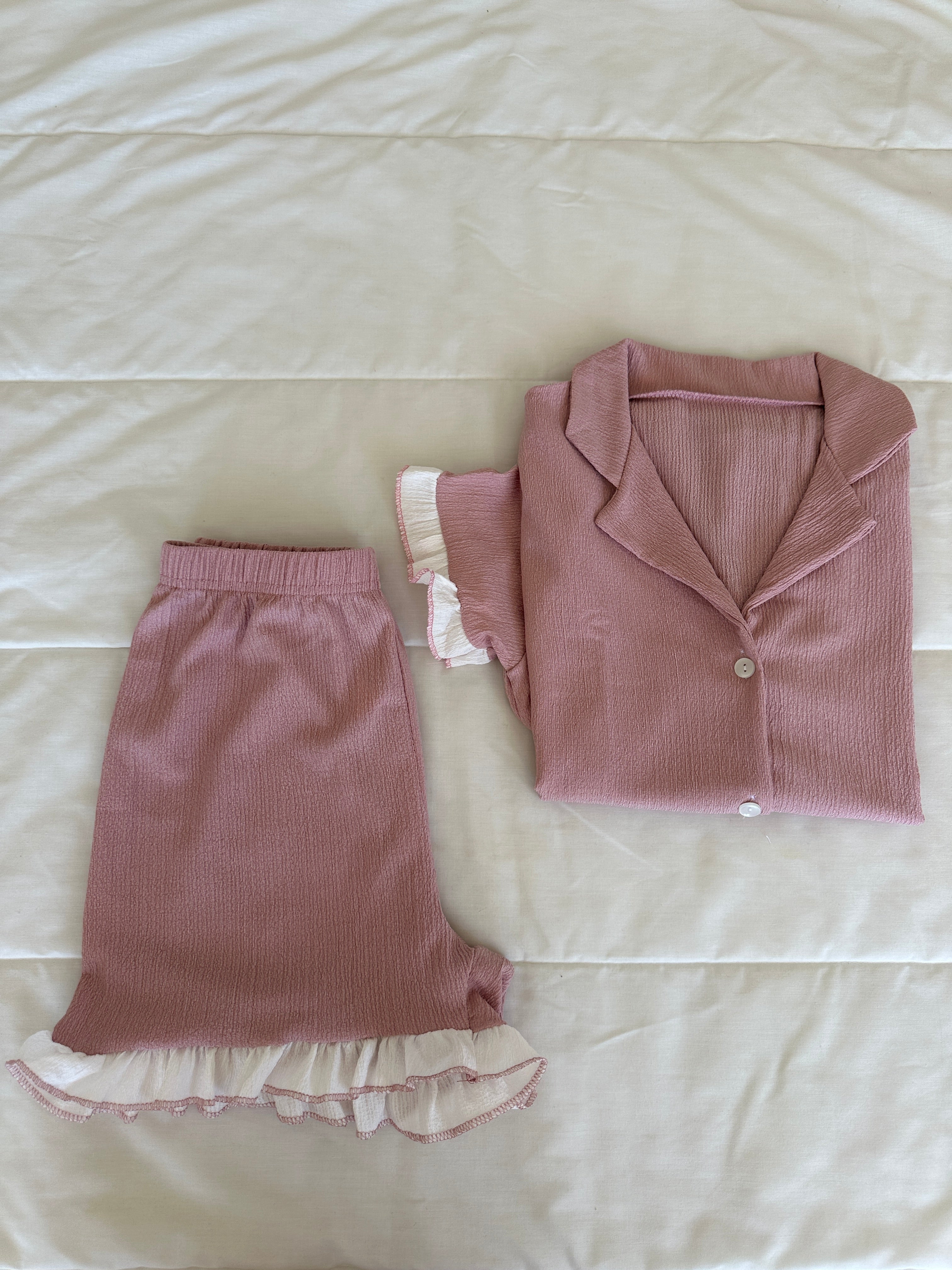 Rose Fırfırlı Şortlu Pijama Takımı