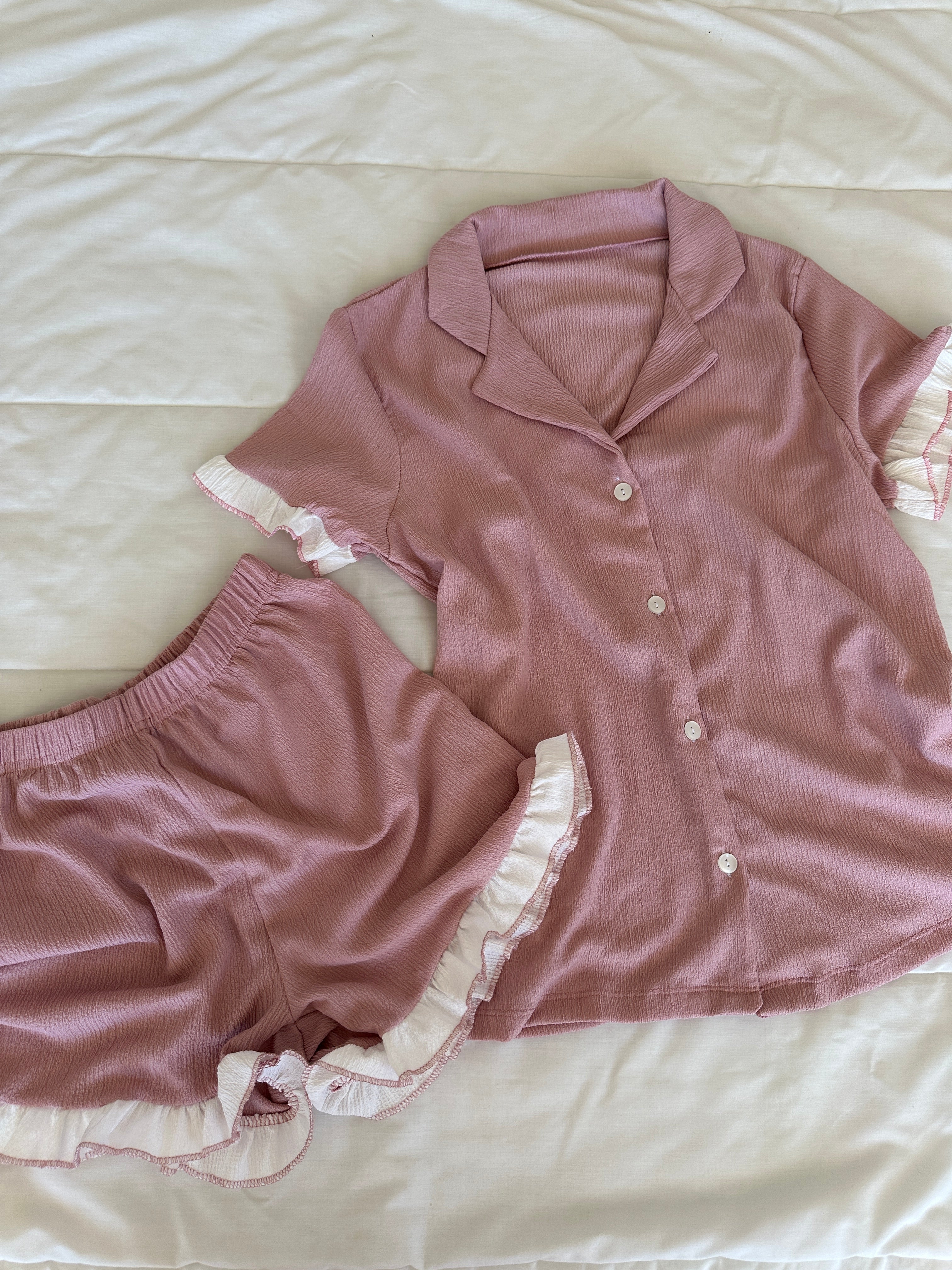 Rose Fırfırlı Şortlu Pijama Takımı