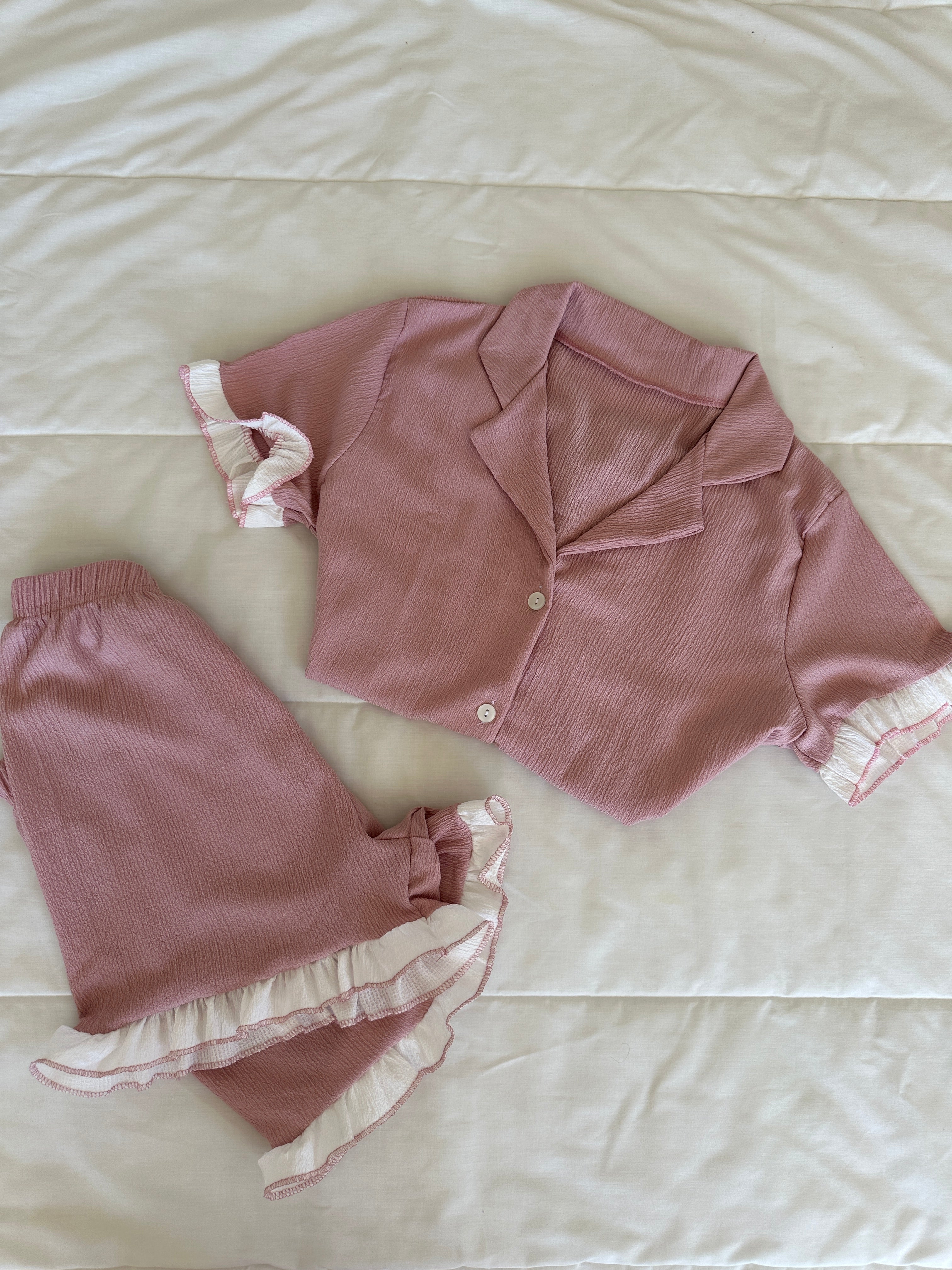Rose Fırfırlı Şortlu Pijama Takımı