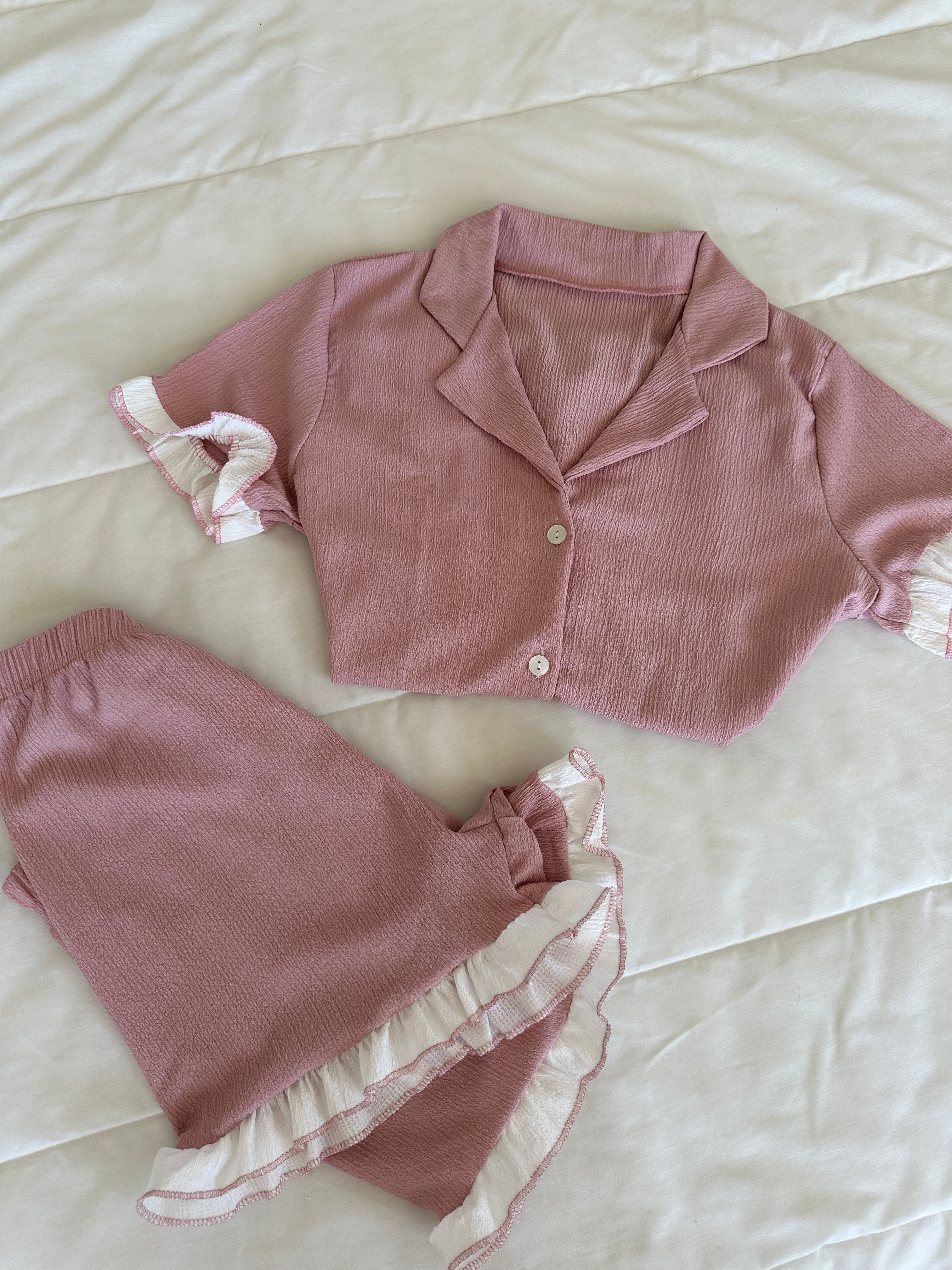 Rose Fırfırlı Şortlu Pijama Takımı
