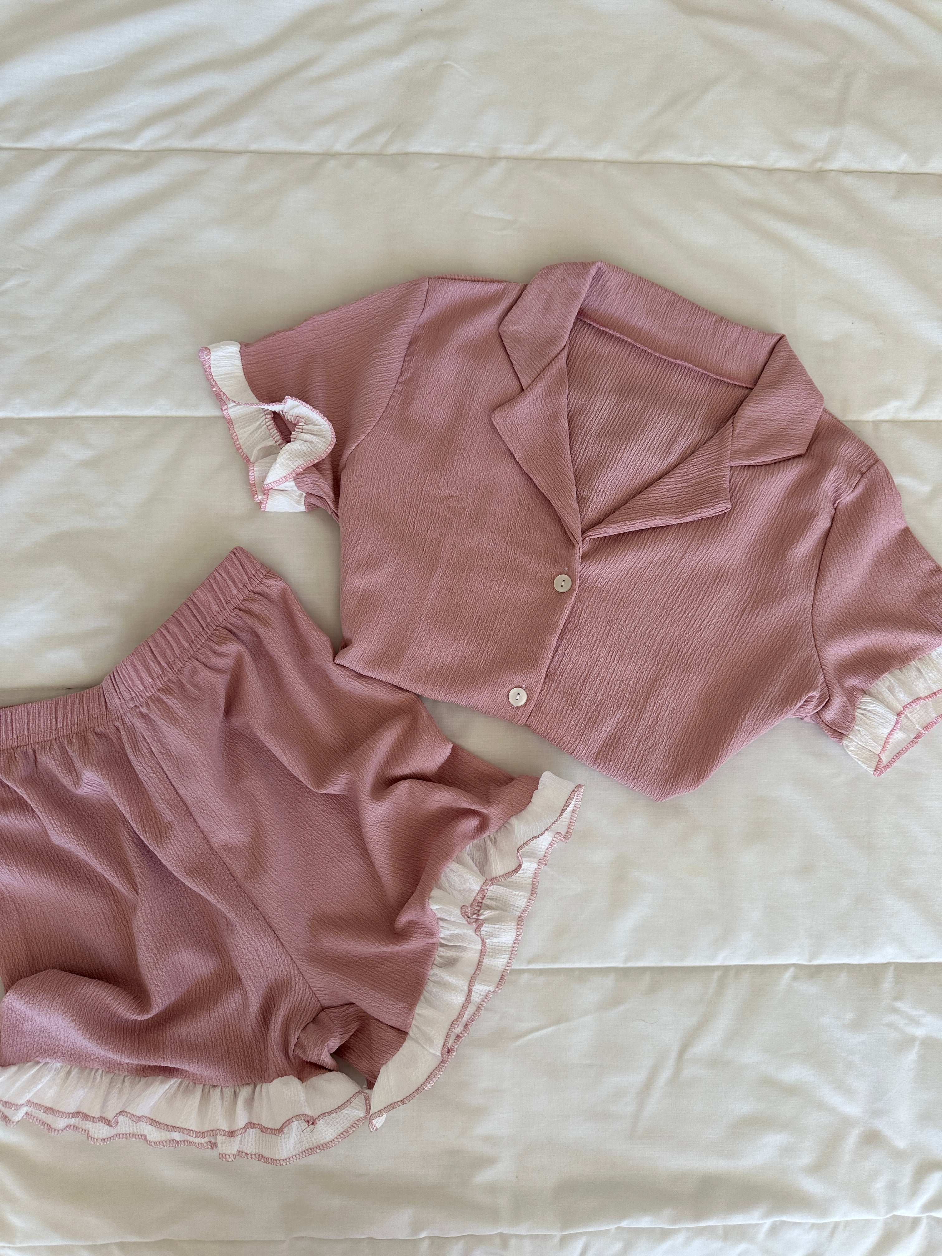 Rose Fırfırlı Şortlu Pijama Takımı