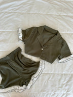 Yeşil Fırfırlı Şortlu Pijama Takımı