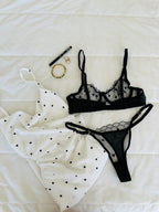 Beyaz Gecelik & Siyah Kalpli 2'li Set