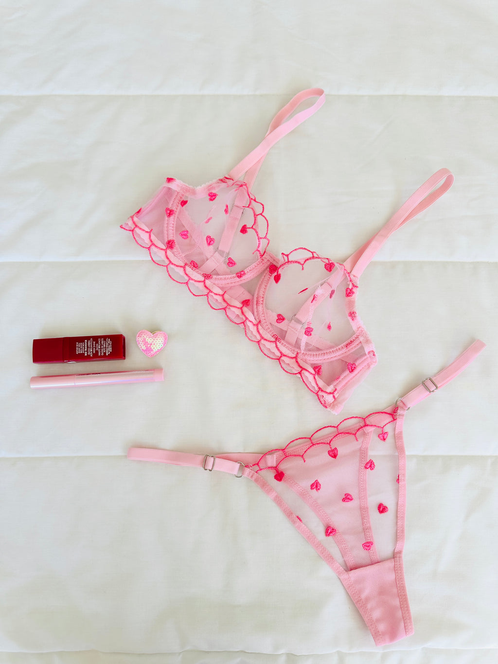 Elodie Pembe Kalpli Bralet Takım