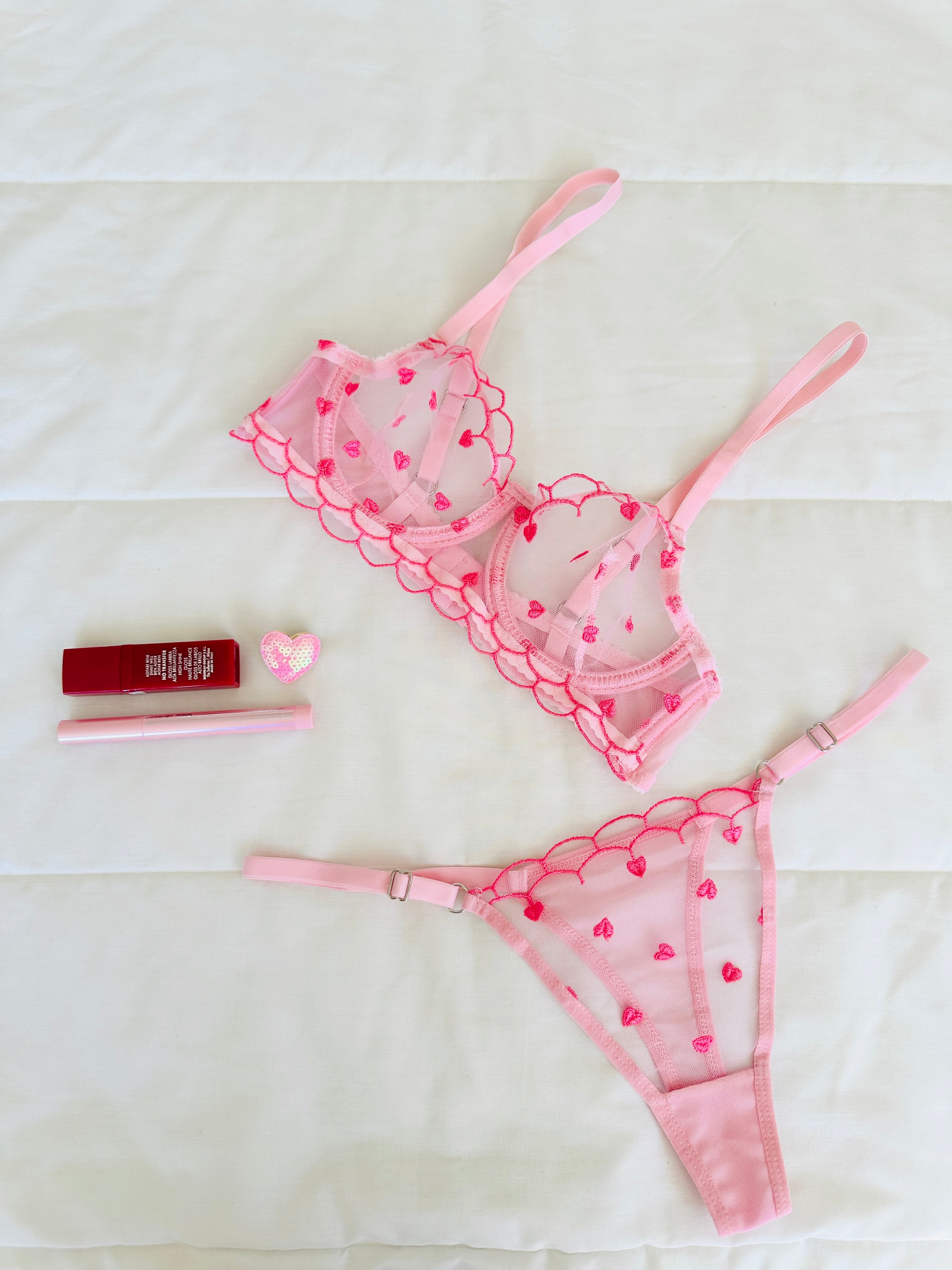 Elodie Pembe Kalpli Bralet Takım
