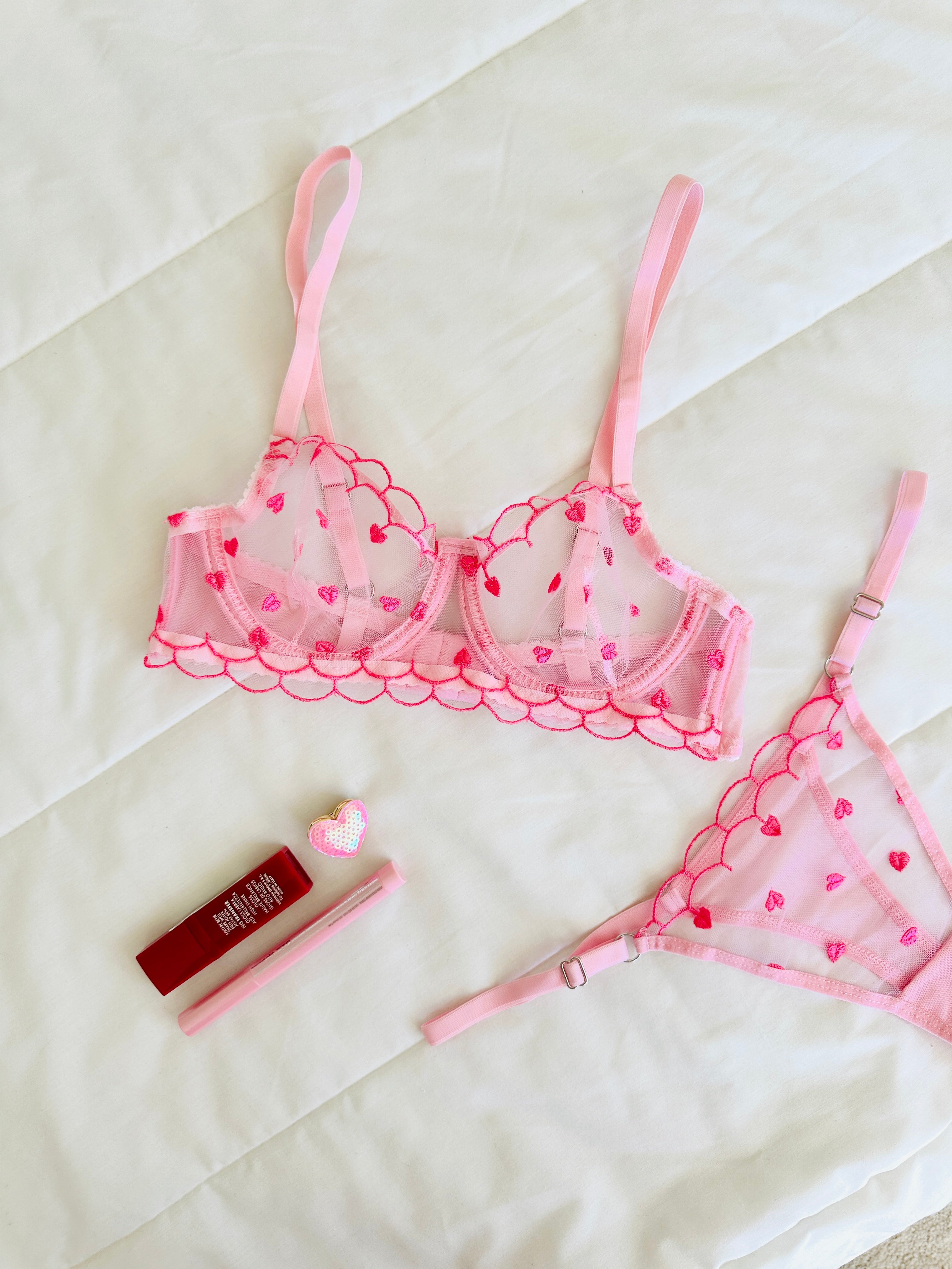 Elodie Pembe Kalpli Bralet Takım