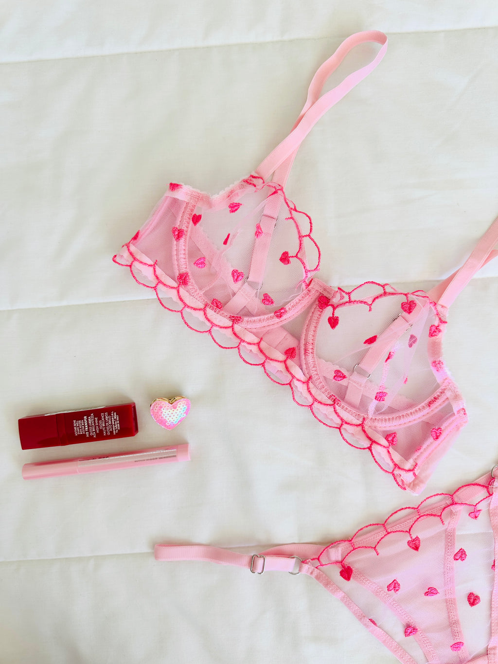 Elodie Pembe Kalpli Bralet Takım
