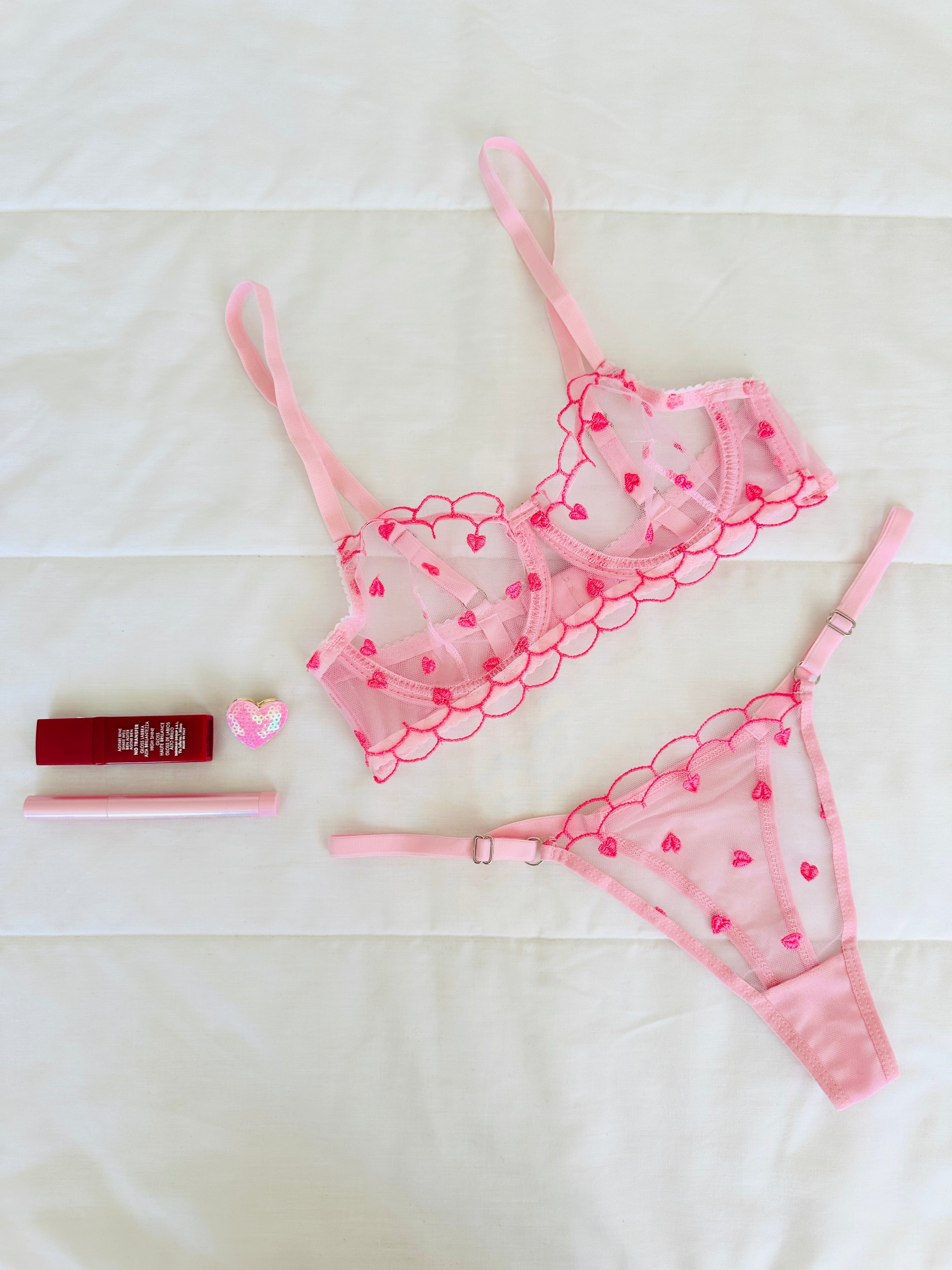 Elodie Pembe Kalpli Bralet Takım
