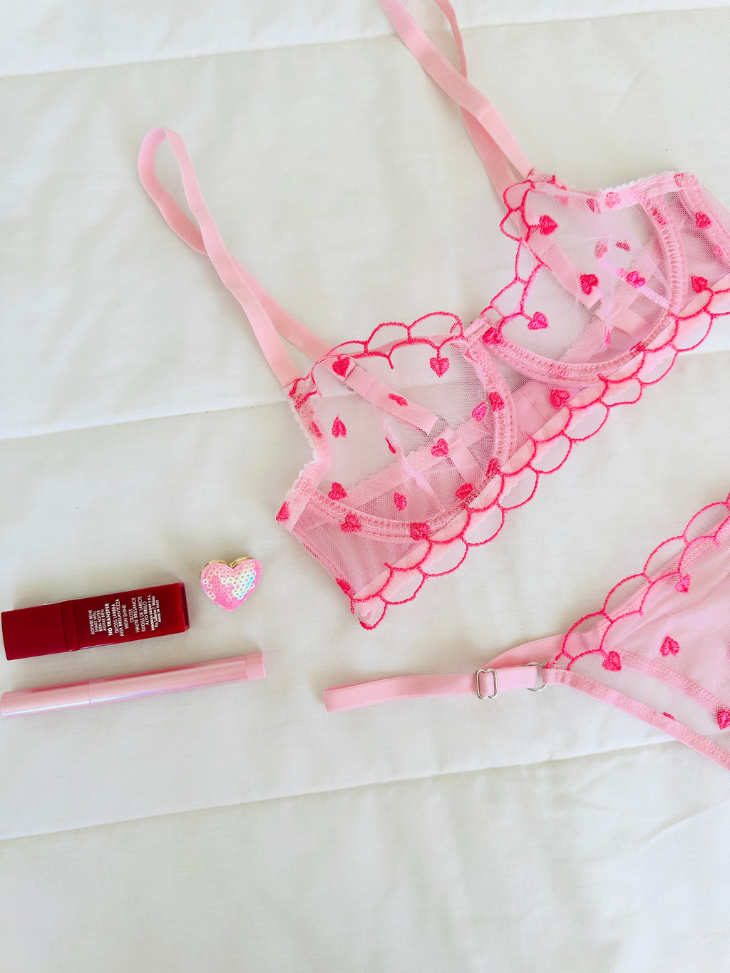 Elodie Pembe Kalpli Bralet Takım