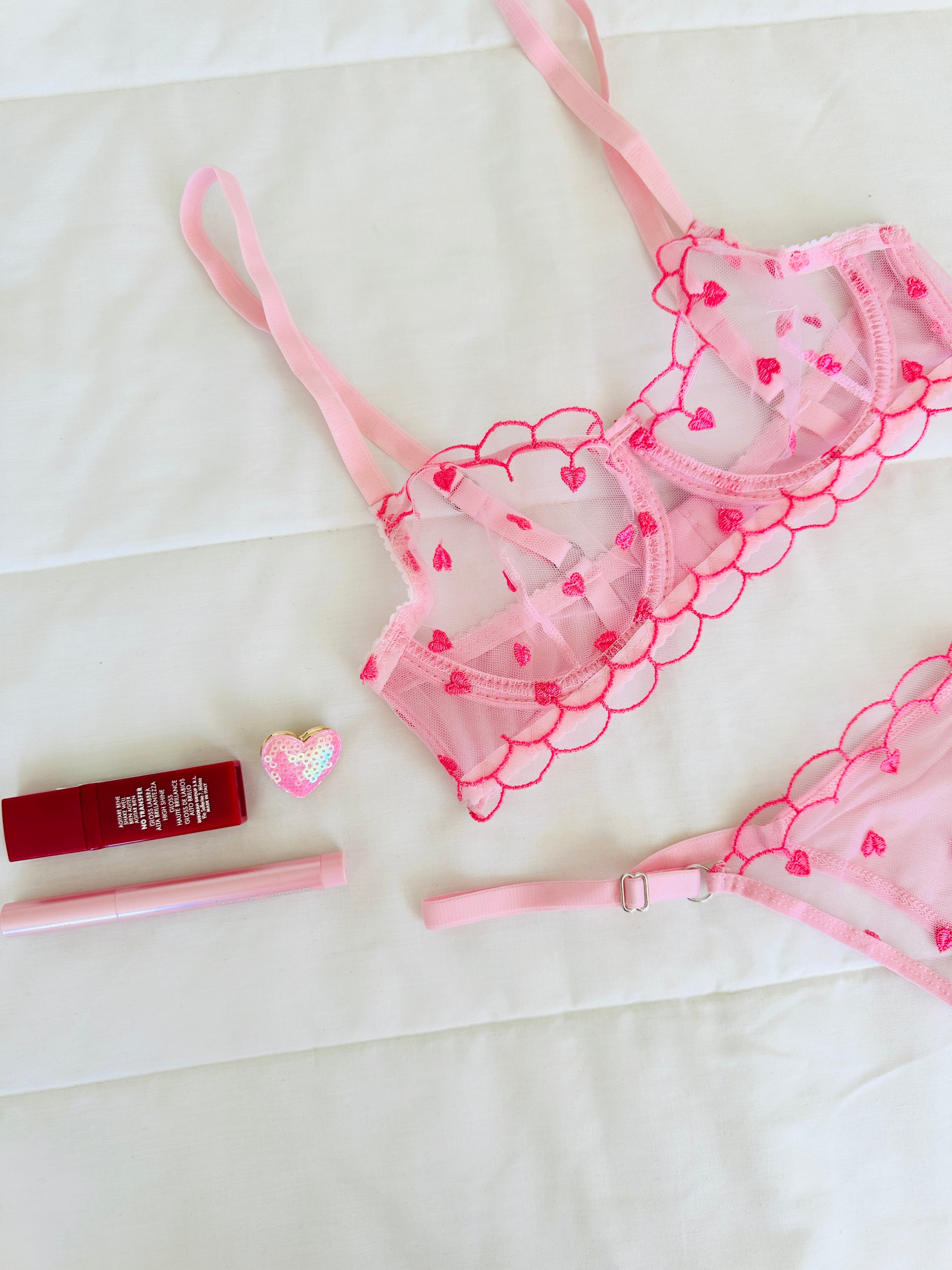 Elodie Pembe Kalpli Bralet Takım