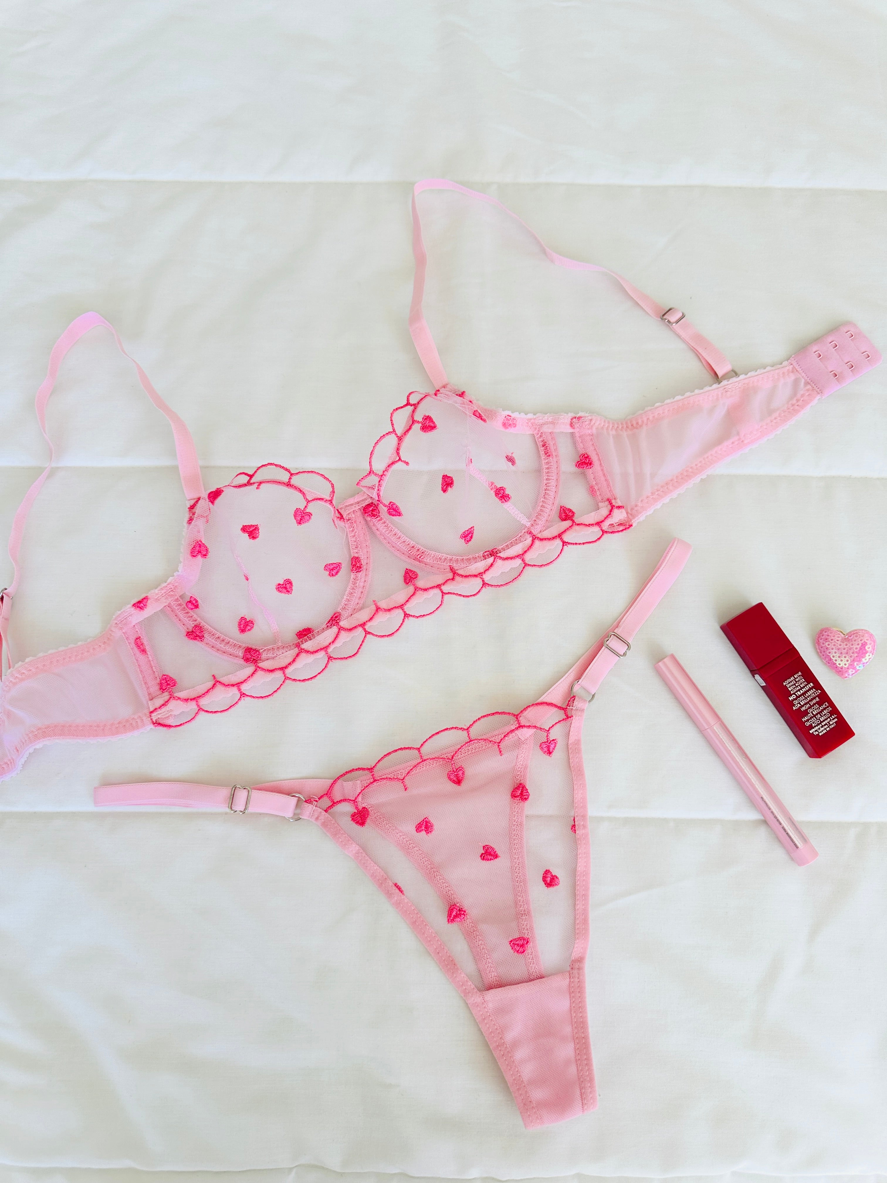 Elodie Pembe Kalpli Bralet Takım