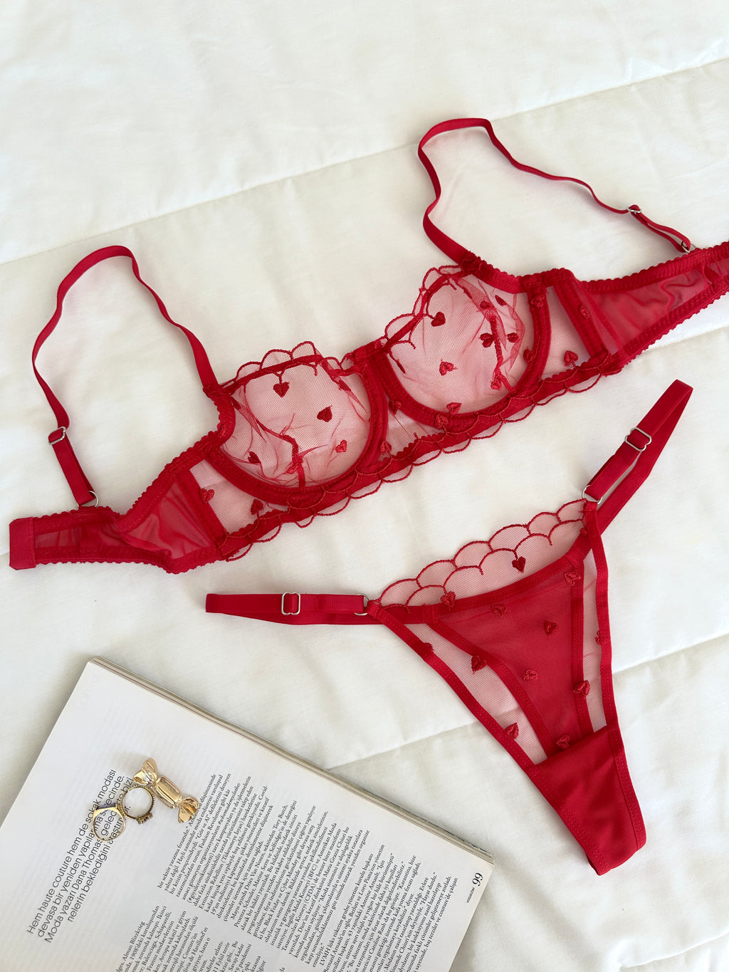 Elodie Kırmızı Kalpli Bralet Takım