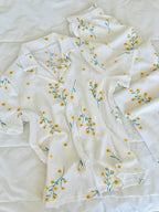 Beyaz Çiçekli Bürümcük Pijama Takımı - Feruz Design