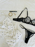 Beyaz Gecelik & Siyah Kalpli 2'li Set - Feruz Design