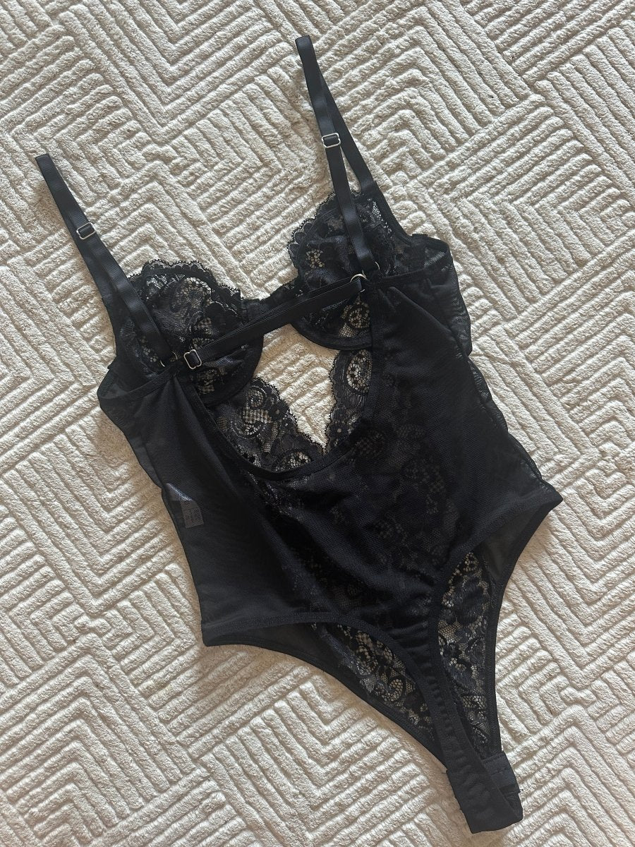 Black Delight Dantel Bodysuit - Feruz Design