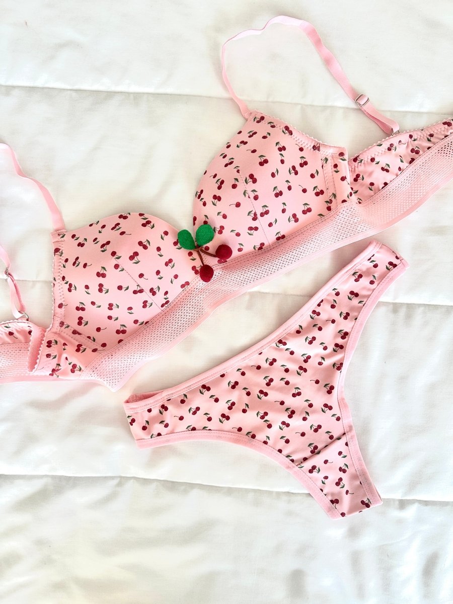 Cherry Pembe Dolgulu Sütyen Takım - Feruz Design