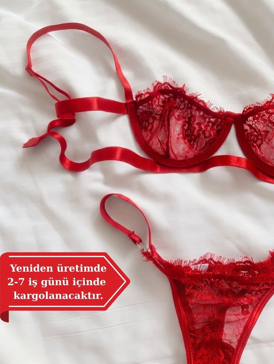 Darya Kırmızı Balenli Sütyen Takımı - Feruz Design