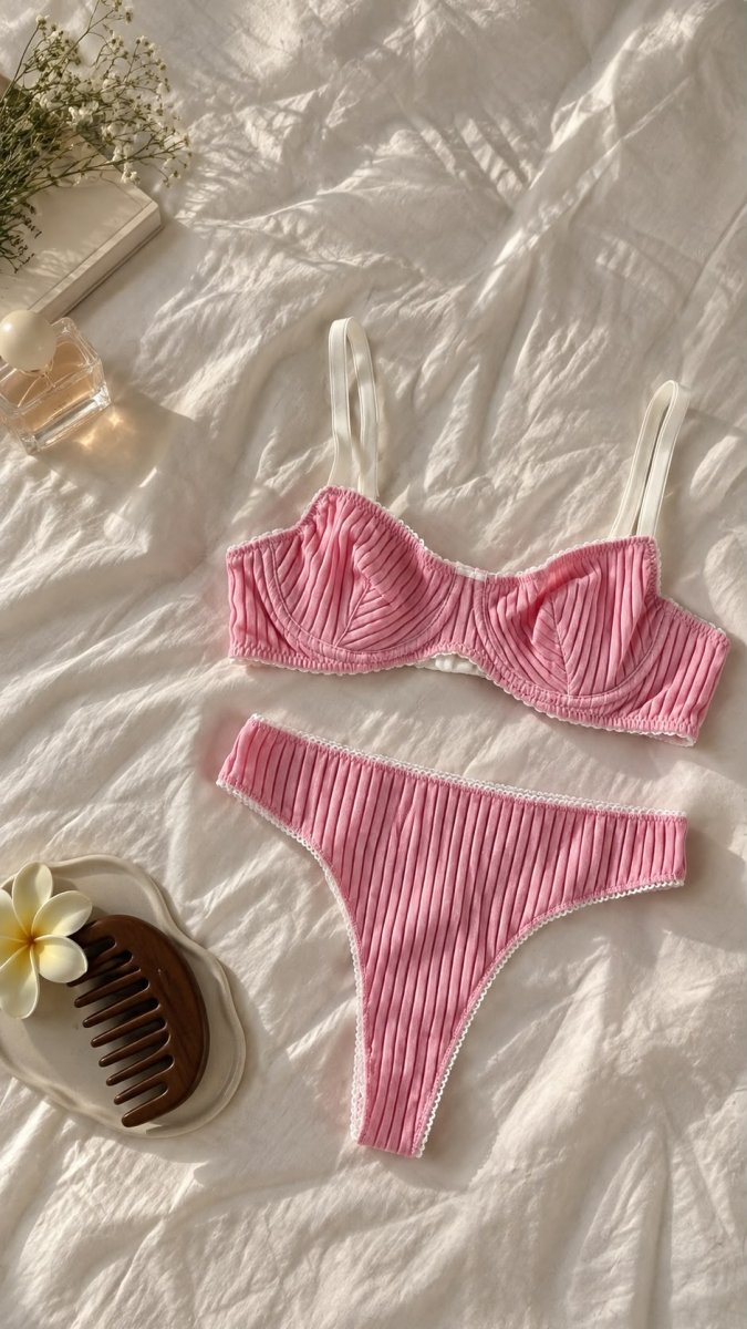 Kate Pembe Pamuklu Sütyen Takımı - Feruz Design