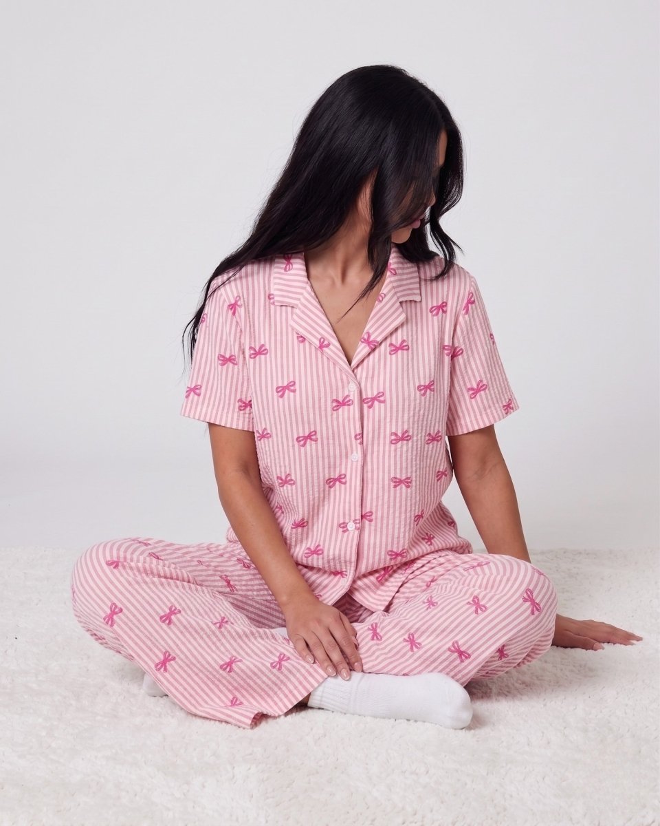 Pembe Fiyonk Desenli Bürümcük Pijama Takımı - Feruz Design