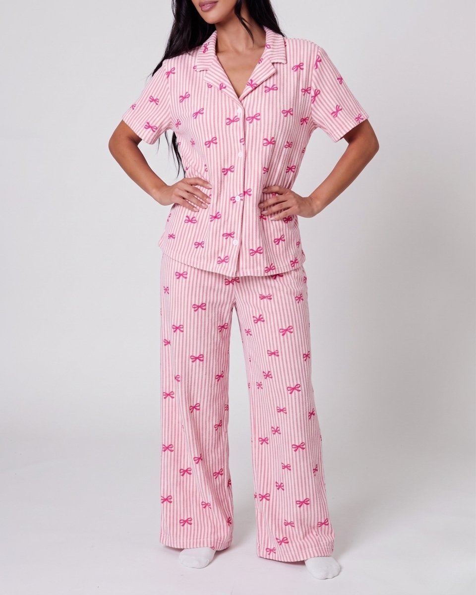 Pembe Fiyonk Desenli Bürümcük Pijama Takımı - Feruz Design