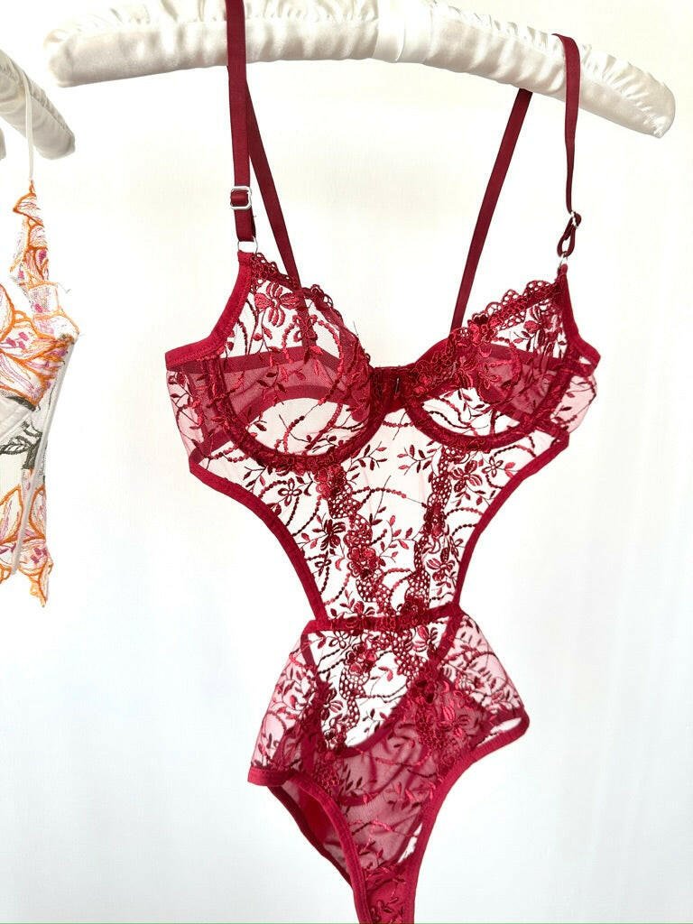 Peony Bordo Bodysuit - Feruz Design