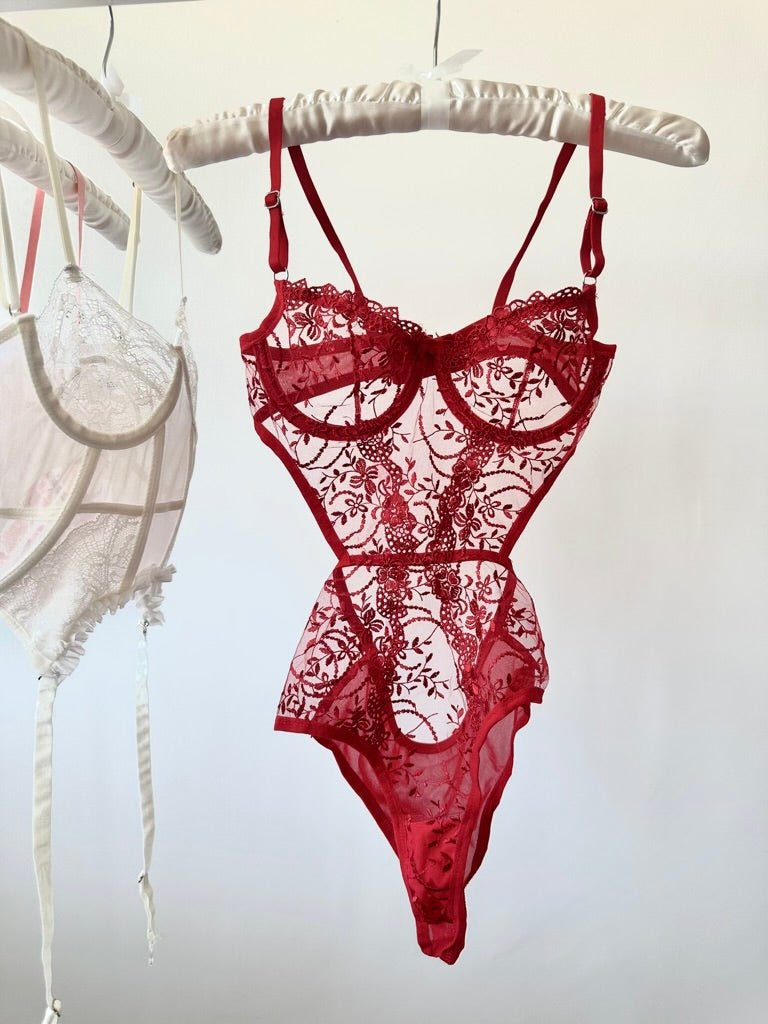 Peony Kırmızı Bodysuit - Feruz Design