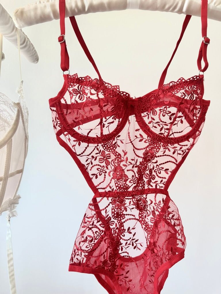 Peony Kırmızı Bodysuit - Feruz Design