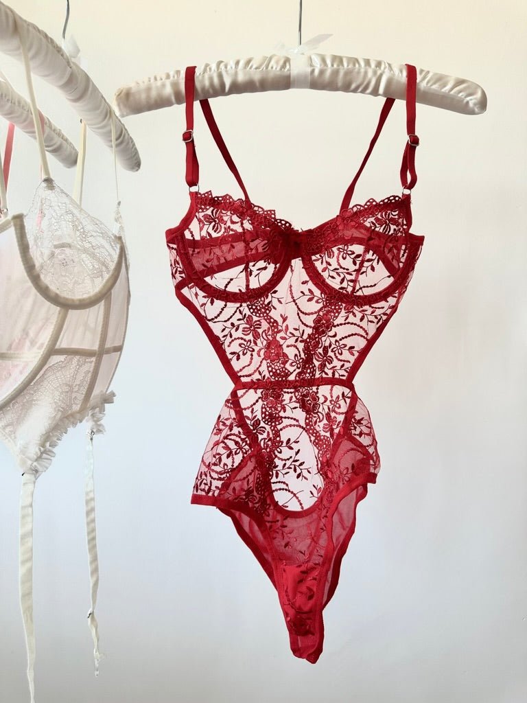 Peony Kırmızı Bodysuit - Feruz Design