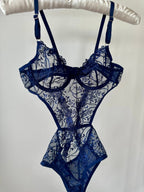 Peony Lacivert Bodysuit - Feruz Design