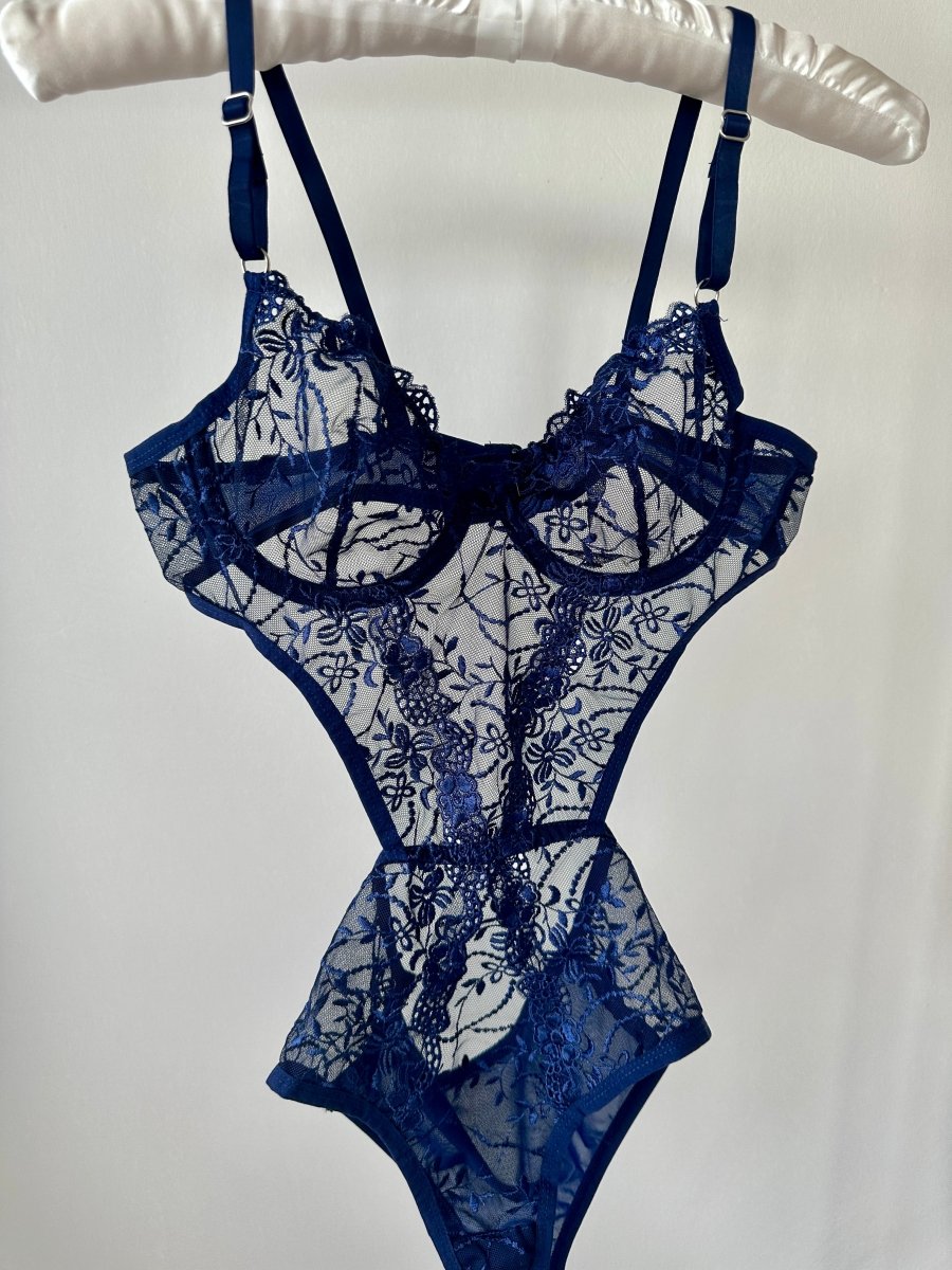 Peony Lacivert Bodysuit - Feruz Design