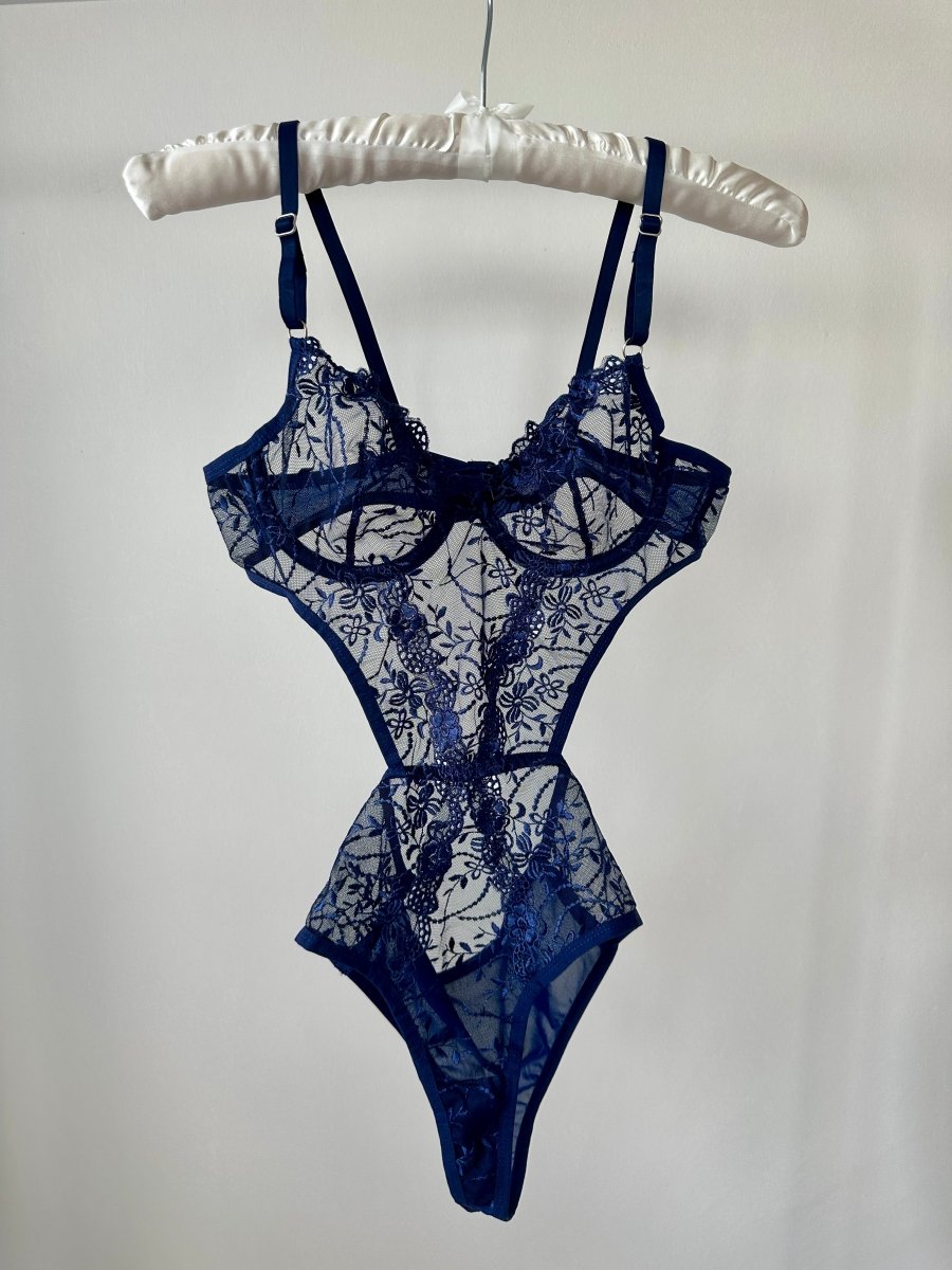 Peony Lacivert Bodysuit - Feruz Design