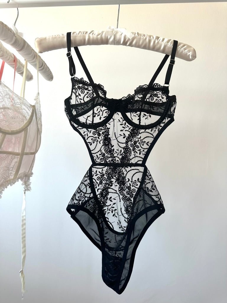 Peony Siyah Bodysuit - Feruz Design