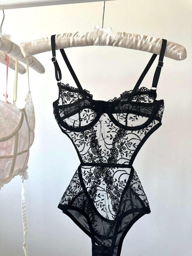 Peony Siyah Bodysuit - Feruz Design