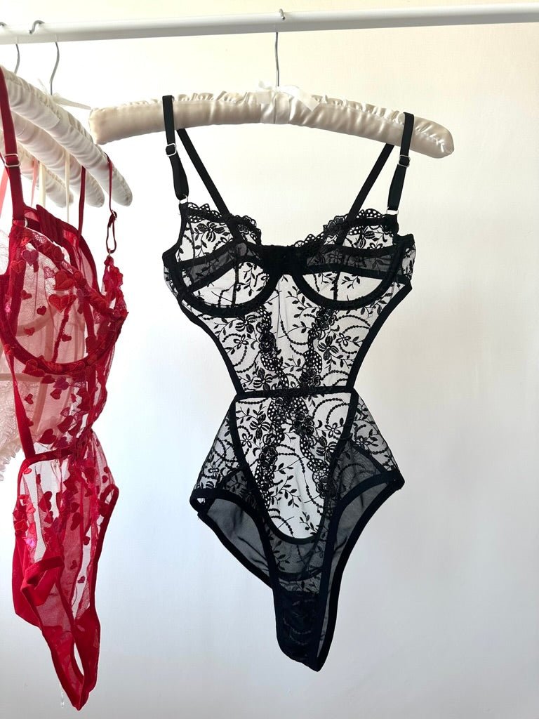 Peony Siyah Bodysuit - Feruz Design