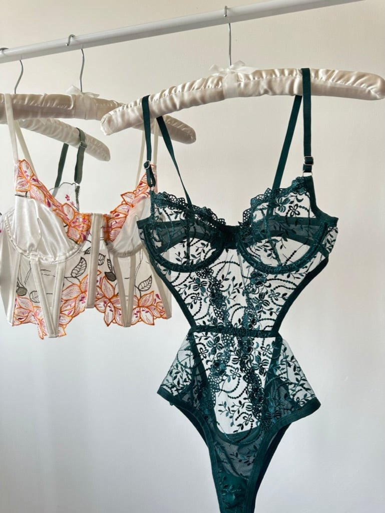 Peony Yeşil Bodysuit - Feruz Design