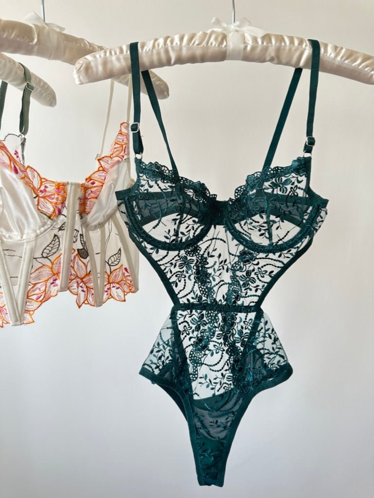 Peony Yeşil Bodysuit - Feruz Design