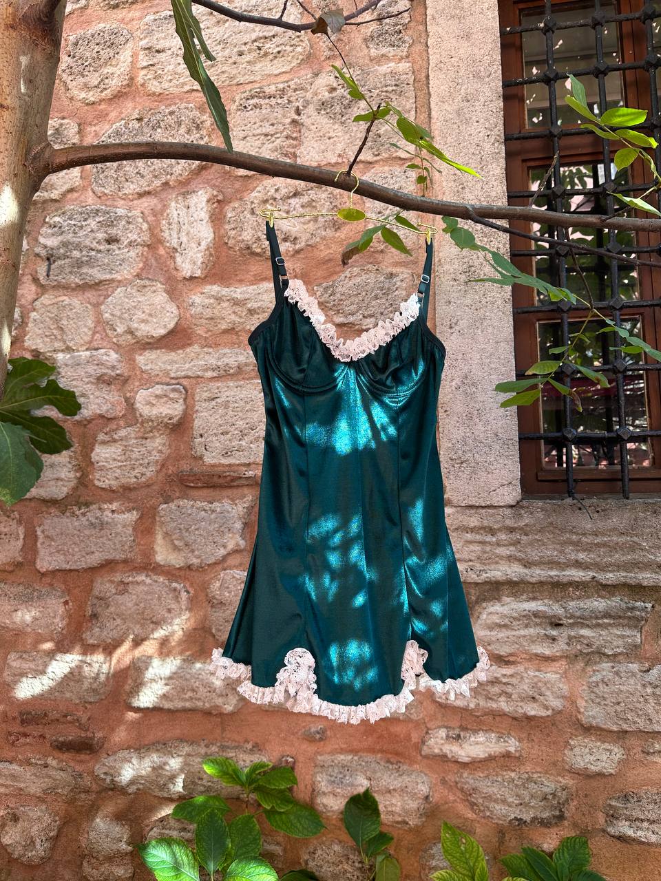 Amélie Vintage Yeşil Kadife Gecelik